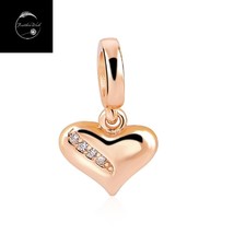Rose Gold Plated Heart Dangle Charm Genuine Sterling Silver 925 For Bracelets - £16.90 GBP