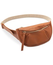 Womens Belt Bag Pebbled Faux Leather 2 Zipper Cognac - $39.99