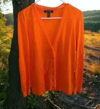 Lauren Ralph Lauren Button Cardigan Women Size M Orange 56% Linen 44% Co... - $33.66