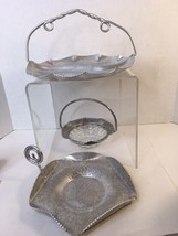 Lot 3 Vtg Hand Forged Aluminum Serving Divided Dish With Handle Tray Basket - £15.42 GBP