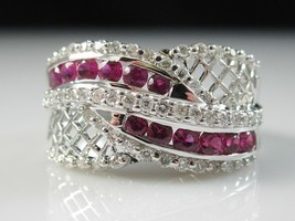 2Ct Round Cut Lab-Created Ruby Women Wedding Bypass Ring 14k White Gold Plated - £158.00 GBP