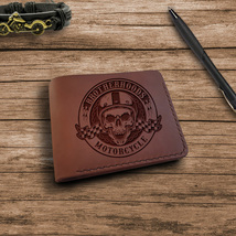 Personalized Wallet. Engraved Skull Wallet. Customized Leather Slim Wallet - £36.08 GBP