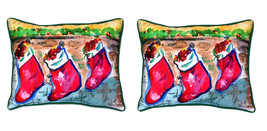 Pair of Betsy Drake Christmas Stockings Large Indoor Outdoor Pillows 16x20 - £71.21 GBP