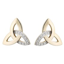 Natural Diamond Accents Trinity Stud Earrings 14K Yellow Gold Plated Silver VDay - £92.87 GBP