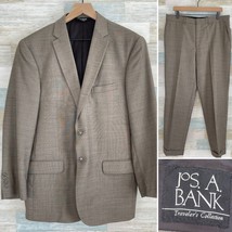 Jos A Bank Travelers Wool Metropolitan Suit Taupe Brown Slim Fit Mens 41... - £85.61 GBP