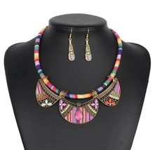 Fabric necklace and earrings - boho - hippie - festival jewellery set - $24.35