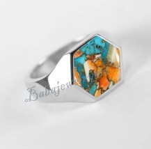 Oyster Copper Ring, 925 Silver Men&#39;s Gemstone Ring, Oyster Copper Turquoise Ring - £74.45 GBP