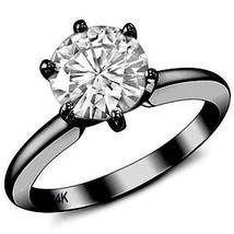 1CT Womens 14K Black Gold Round Cut Moissanite 6 Prong Solitaire Engagement Ring - £371.76 GBP