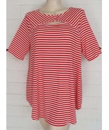Chico&#39;s 1 2 M L Red White Isla Capri Peek-A-Boo Cutout Stretch Jersey Top - $13.86