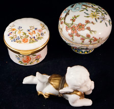 3 Porcelain Trinket Boxes Aynsley with Flowers China with Raised Floral ... - $34.99