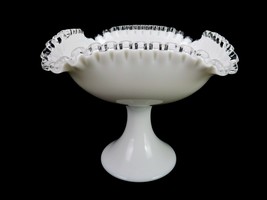 Fenton Milk Glass Silver Crest Square Compote, Centerpiece Fruit Bowl, #7330 - £39.74 GBP