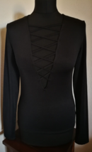 H&amp;M Divided Black Long Sleeve Deep V Neck Top Plunge for Women Small Gothic - £20.24 GBP