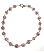 Vintage Millefiori Pink Roses In Clear Crystal 3/8&quot; Bead Paperweight Nec... - $79.20