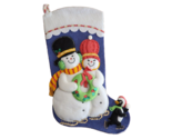 Vtg SNOWMAN 20&quot; Handmade Felt Applique Puffy Stocking Penguin FINISHED - $120.00