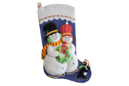 Vtg Snowman 20&quot; Handmade Felt Applique Puffy Stocking Penguin Finished - £94.39 GBP