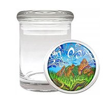 Abstract Mountain Landscape Em1 Medical Glass Stash Jar 3&#39;&#39; X 2&#39;&#39; Herb And Spice - £6.35 GBP