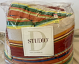 Studio D Hacienda Queen Comforter Set NOS Fall Colors Orange Green Strip... - $129.95