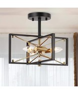 ZEVNI Modern Flush Mount Ceiling Light Fixture 3-Light Black Gold Semi-F... - $91.08