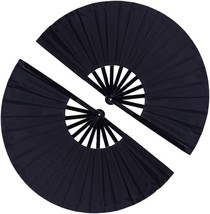 2 Pack Large Folding Hand Fan, Minelife Nylon-Cloth Vintage Retro Fabric, Black - £28.76 GBP