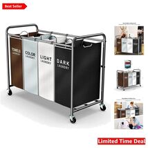 Modern Rolling Laundry Basket with Non-Slip Base and 4 Removable Bags - ... - $93.01