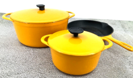 Vtg Cousances Le Creuset Dutch Oven 24 4.5Qt Cast Iron Pot Orange Set 3 Frying - $193.05