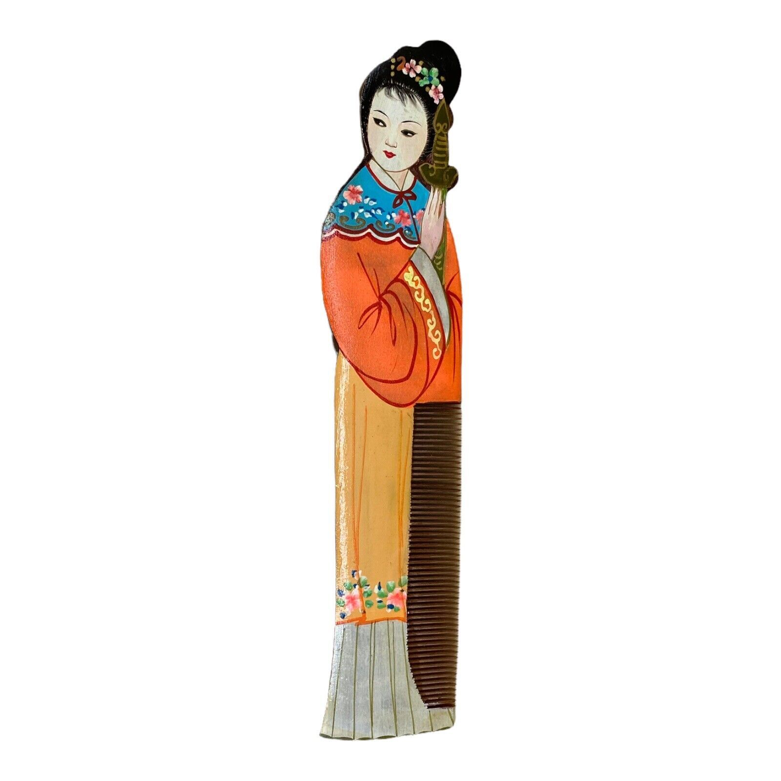 Primary image for Vintage Gong Shu Ming Style Hand Painted Geisha Wooden Comb
