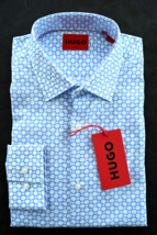 HUGO BOSS Uomo Kenno Slim Fit Blu Pastello Cotone Camicia 39 15.5 - $64.14