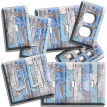 Weathered Reclaimed Beachwood Chipped Blue Paint Light Switch Outlet Wall Plates - £8.89 GBP+