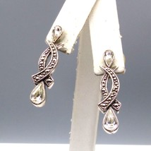 Vintage Avon Romantic Essence Earrings, Marcasite and Crystal Teardrops - $31.93