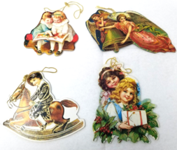 Victorian Children Christmas Ornament Pressed Cardboard Set of 4 1980 Vintage - £9.18 GBP