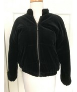 Vtg 1980s BLACK VELVET PUffer BOMBER jacket coat cropped oversized velve... - £66.21 GBP