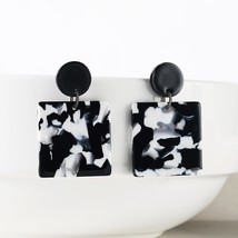 WYBU Acetate Fiber Plate Marble Pattern Square Pendant Drop Earring For Women Bl - £7.30 GBP