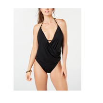 Bar III Womens Draped-Front Halter One-Piece Swimsuit Black Size XS New - £16.03 GBP