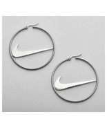 Nike Swoosh Silver - Plated Metal Hoops Clasp Earrings, Pair, For Women ... - $366.64 MXN