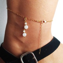 Gold moonstone delicate anklet,tiny ankle bracelet,body jewelry,chained anklet,g - £33.45 GBP