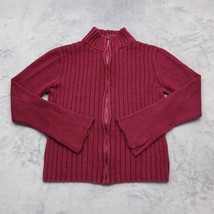 No Boundaries Sweater Womens L Red Junior Long Sleeve Mock Neck Full Zip Knit - £18.18 GBP