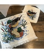 Vintage Mallard Duck Cotton Bird Lodge Bath Towel+ Wash Cloth 1980s Cann... - $40.94 CAD