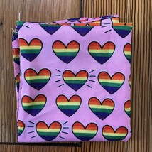 Pink Rainbow Heart Gay Pride LGBTQ+ Cotton Handmade Square Handkerchief Fabric - £19.51 GBP