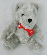 Small Grey Plush Teddy Bear W Red Heart Bow Plushie 7in. - $6.92