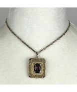 Vintage Coro Gold-Tone Necklace Purple Stone Pendant - $535.15 MXN