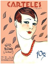 363.Quality Design Poster&quot;Pretty Short Hair Deco girl&quot;Red Pearls.Home interior - £12.91 GBP+