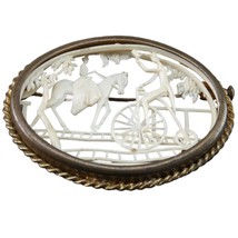 1920&#39;s French Celluloid  Brooch With Man Riding Victorian Big Wheel Bi - $74.25