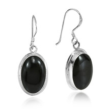 Simply Elegant Oval Black Onyx Inlay on Sterling Silver Dangle Earrings - £15.81 GBP