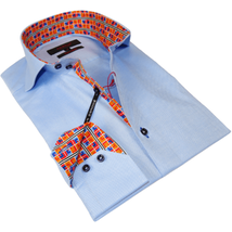 Men Dress Shirts AXXESS Turkey 100% Soft Egyptian Cotton High Collar 223-01 Blue image 6