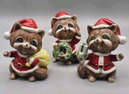 VTG Homco Christmas Santa Raccoons Set of 3 Porcelain Figurines #5611 - Taiwan  - £14.64 GBP