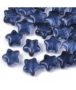 10 Glass Star Beads Dark Blue Celestial Jewelry Supplies 8mm  - $6.79