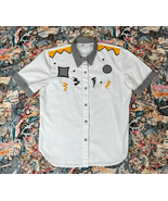 Vtg 80s White Cotton Poly Checkered Button Down Shirt Sz M Kitschy Quirky - £19.03 GBP