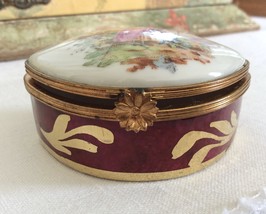 Victorian Limoge Porcelain Trinket Box in Red and White - $35.00