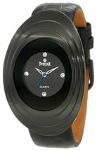 NEW Swistar 107-26L Women&#39;s Oval Case Blue Seconds Hand All Black Leather Watch - £54.26 GBP