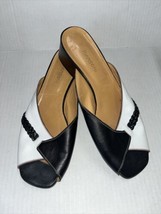 Sorell Bensoni Vintage Black White Leather Sandals Slip On Shoes Size 40... - $39.60